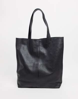 Asos Design Leather Oversized Tote Bag In Black | ModeSens