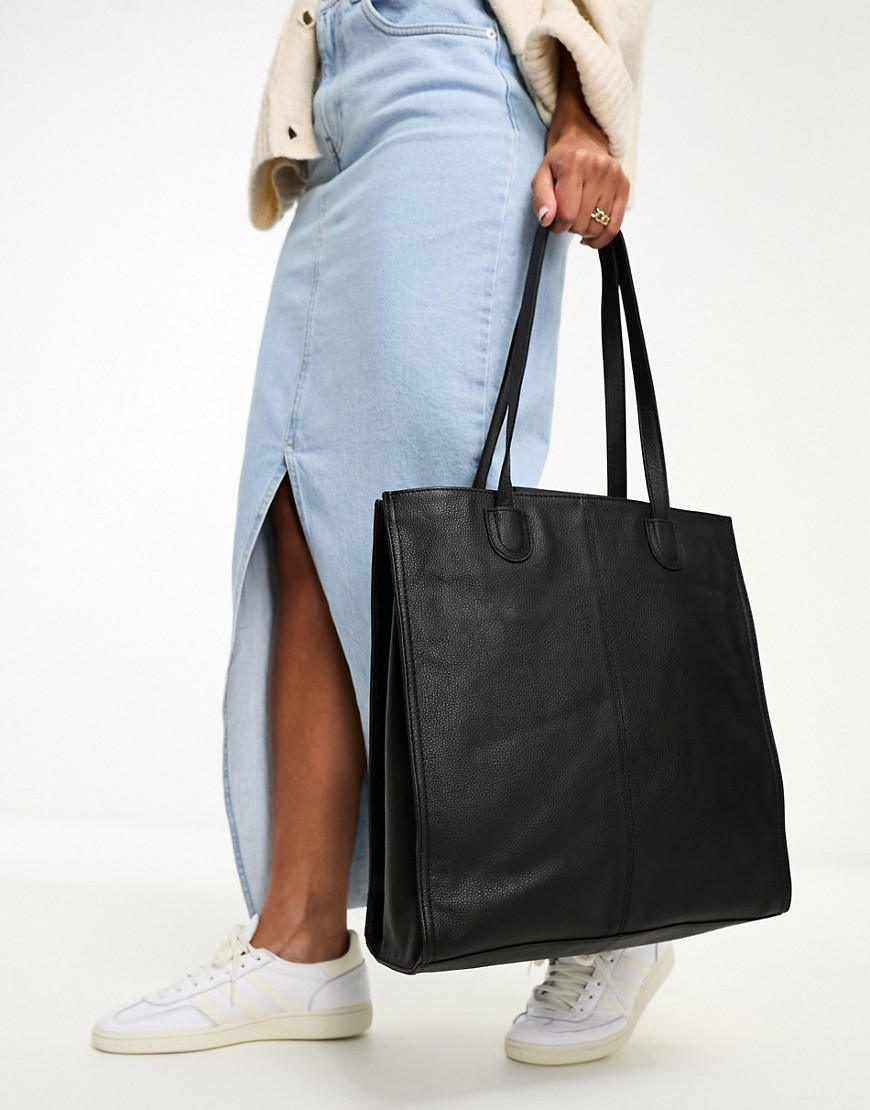 leather tote with laptop compartment in black