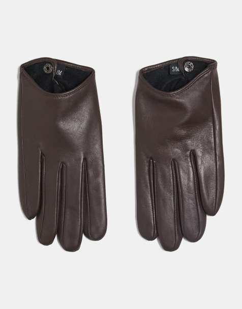 ASOS DESIGN leather touch screen gloves in chocolate - view 1