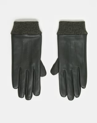 ASOS DESIGN ASOS DESIGN leather touch screen gloves with rib cuff in green