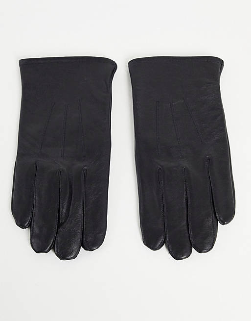 ASOS DESIGN leather touchscreen gloves in black