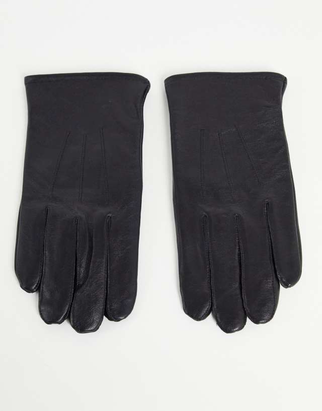 ASOS DESIGN leather touchscreen gloves in black