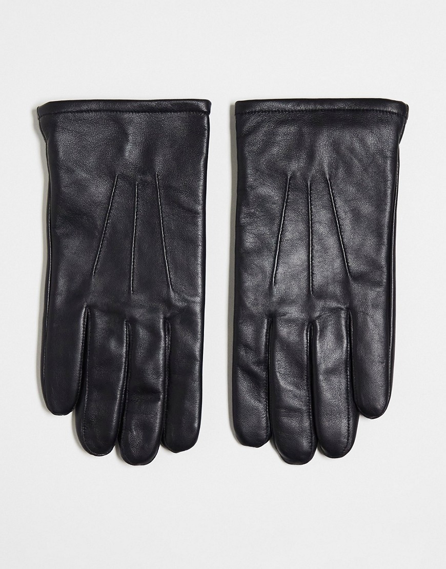 ASOS DESIGN leather touchscreen gloves in black