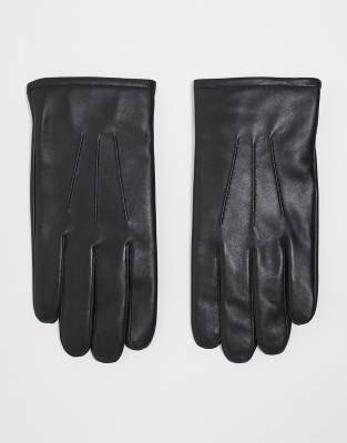 ASOS DESIGN leather touchscreen gloves in black