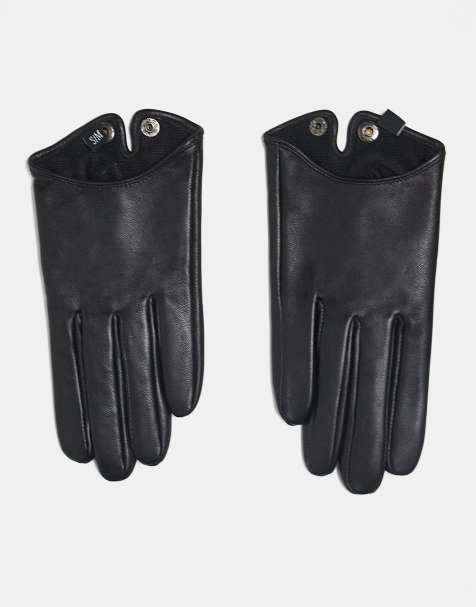 ASOS DESIGN leather touchscreen gloves in black - view 1