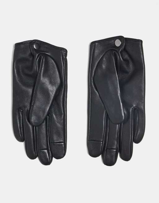 ASOS DESIGN leather touchscreen gloves in black