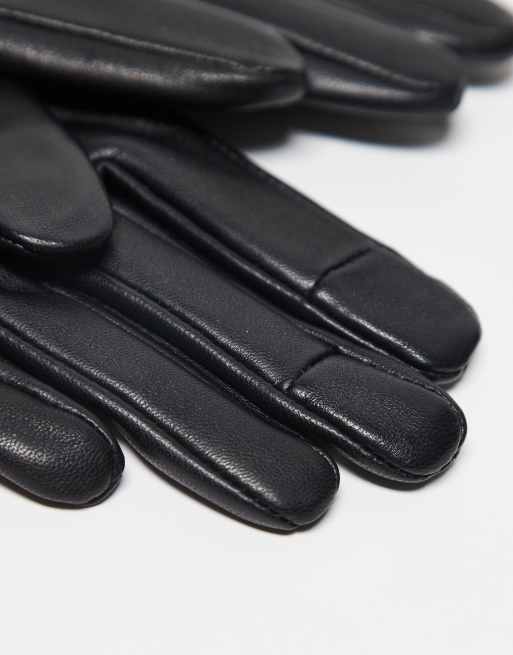 ASOS DESIGN leather touchscreen gloves in black