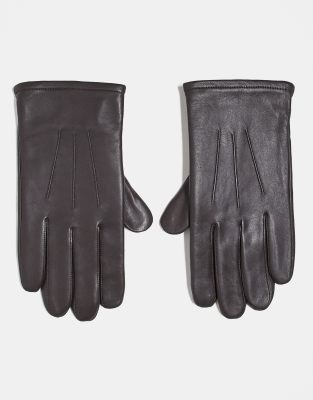 ASOS DESIGN leather touchscreen gloves in brown φωτογραφία