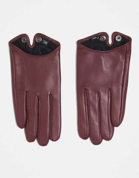 ASOS DESIGN leather touchscreen gloves in burgundy - view 1