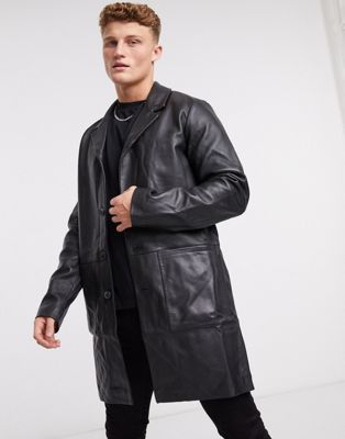 ASOS DESIGN leather trench coat in black | ASOS