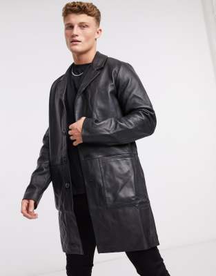 ASOS DESIGN leather trench coat in black | ASOS