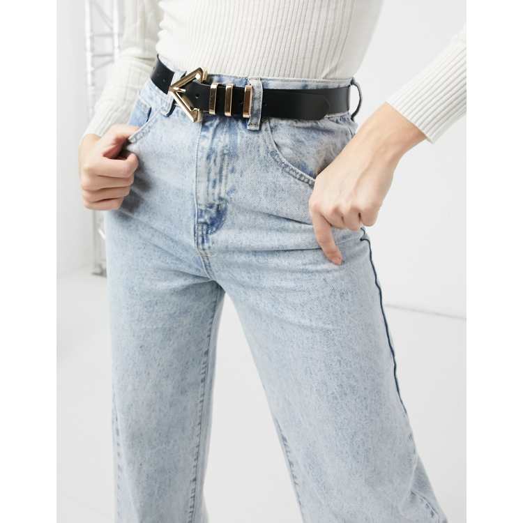 ASOS DESIGN leather waist and hip jeans belt with triangle buckle and metal  keepers