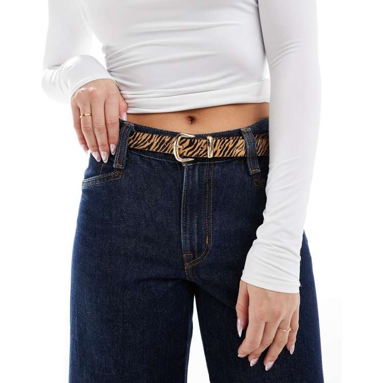 Tiger-Print Women’s Waist Belt with Silver Buckle Furry Tiger Print Cowhide Leather Belt – Yoder Leather Company main image 4