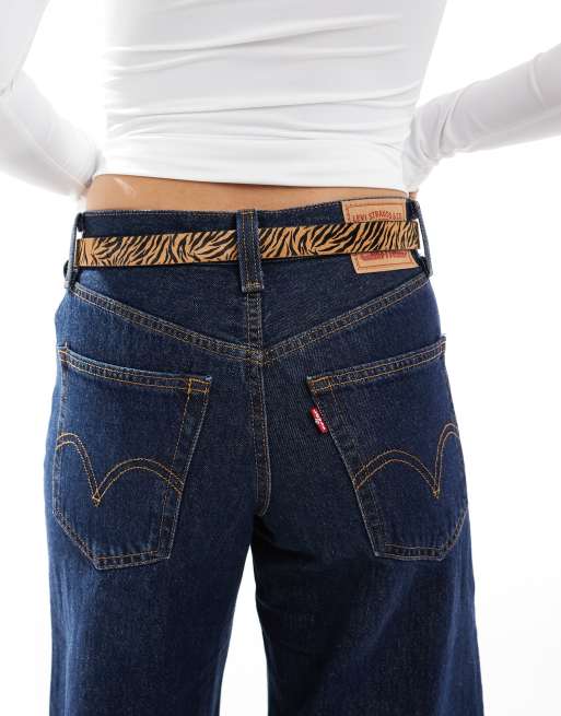 ASOS DESIGN leather waist and hip tiger print belt with oval buckle