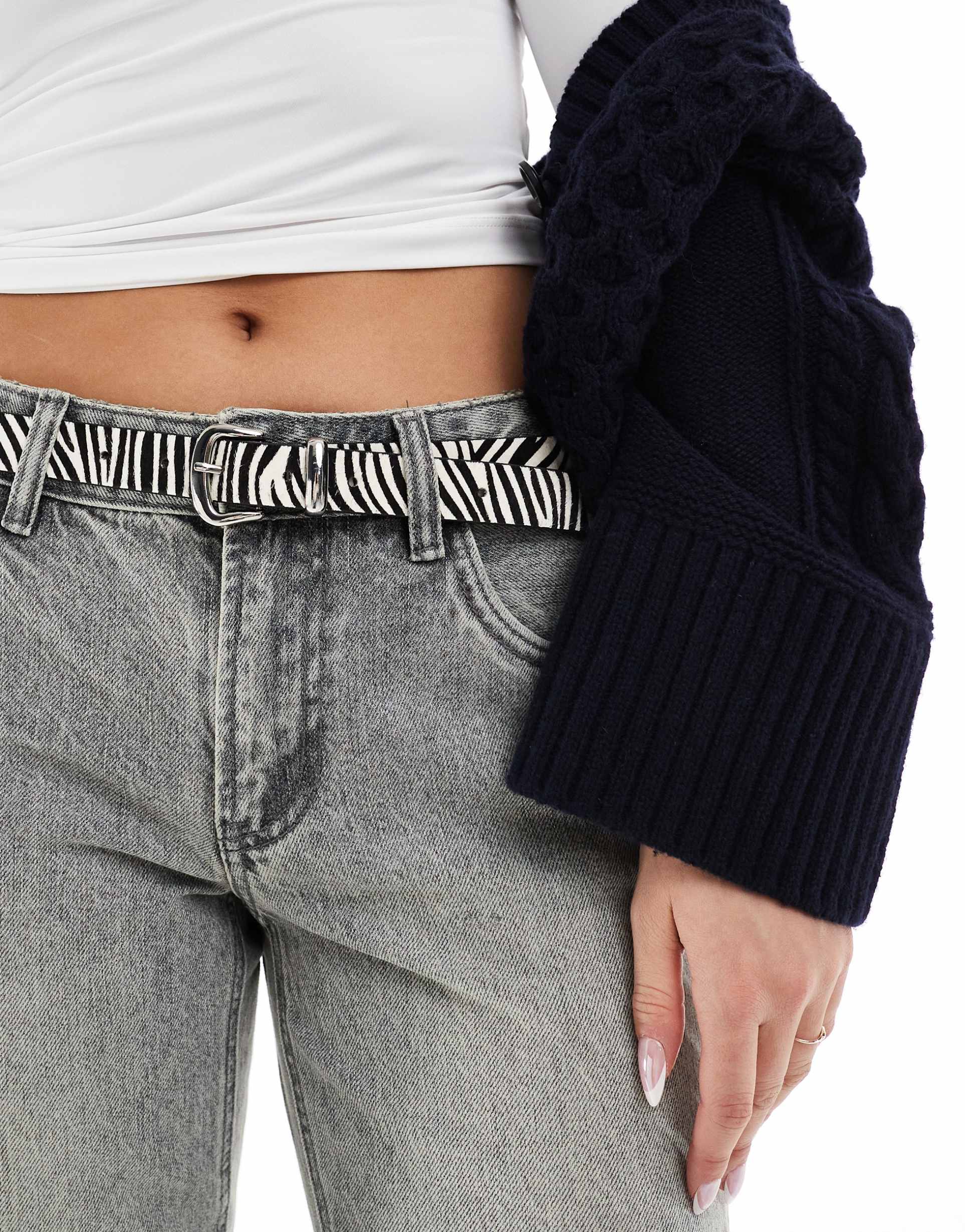 asos design leather waist and hip zebra print belt