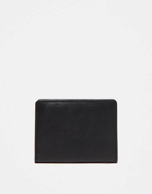 ASOS DESIGN leather wallet in black with blue inner | ASOS