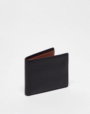 ASOS DESIGN leather wallet in black with brown internals