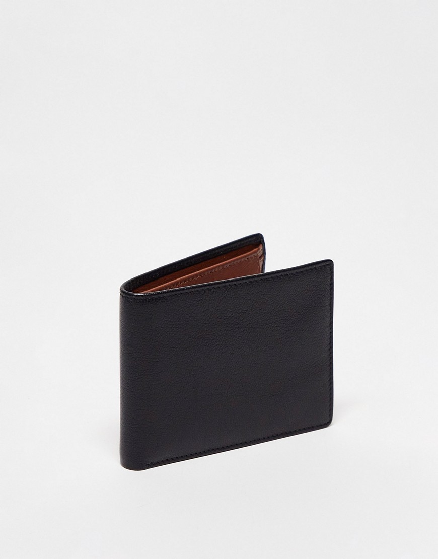 ASOS DESIGN leather wallet in black with brown internals-Multi
