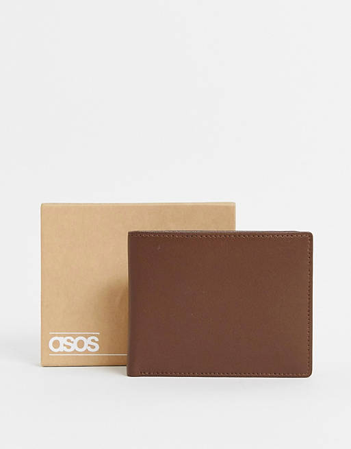 ASOS DESIGN leather wallet in brown with internal coin wallet