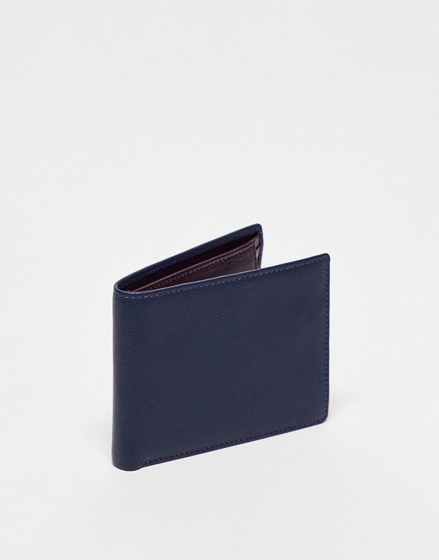 ASOS DESIGN leather wallet in navy with deep purple internals-Multi