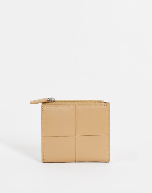 ASOS DESIGN leather wallet with large weave in tan