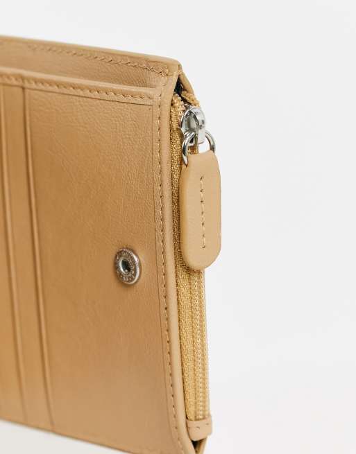 ASOS DESIGN leather wallet with large weave in tan