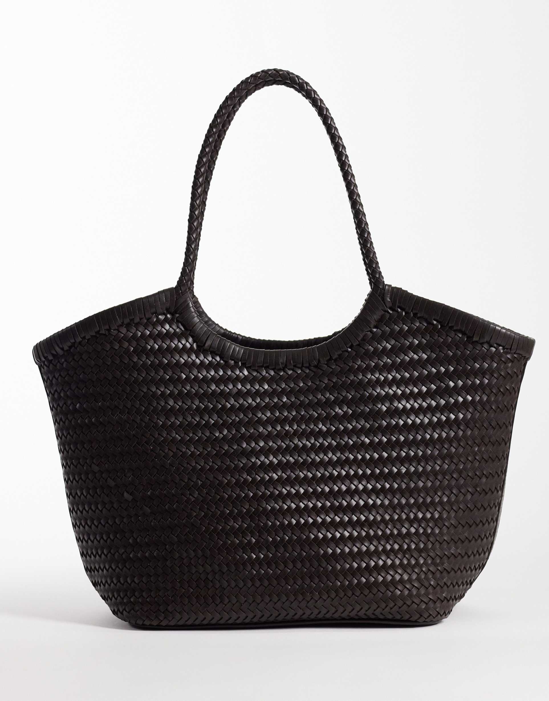 asos design leather weave basket bag in chocolate