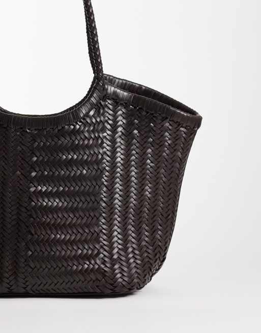 ASOS DESIGN leather weave basket bag in chocolate, 5 of 5