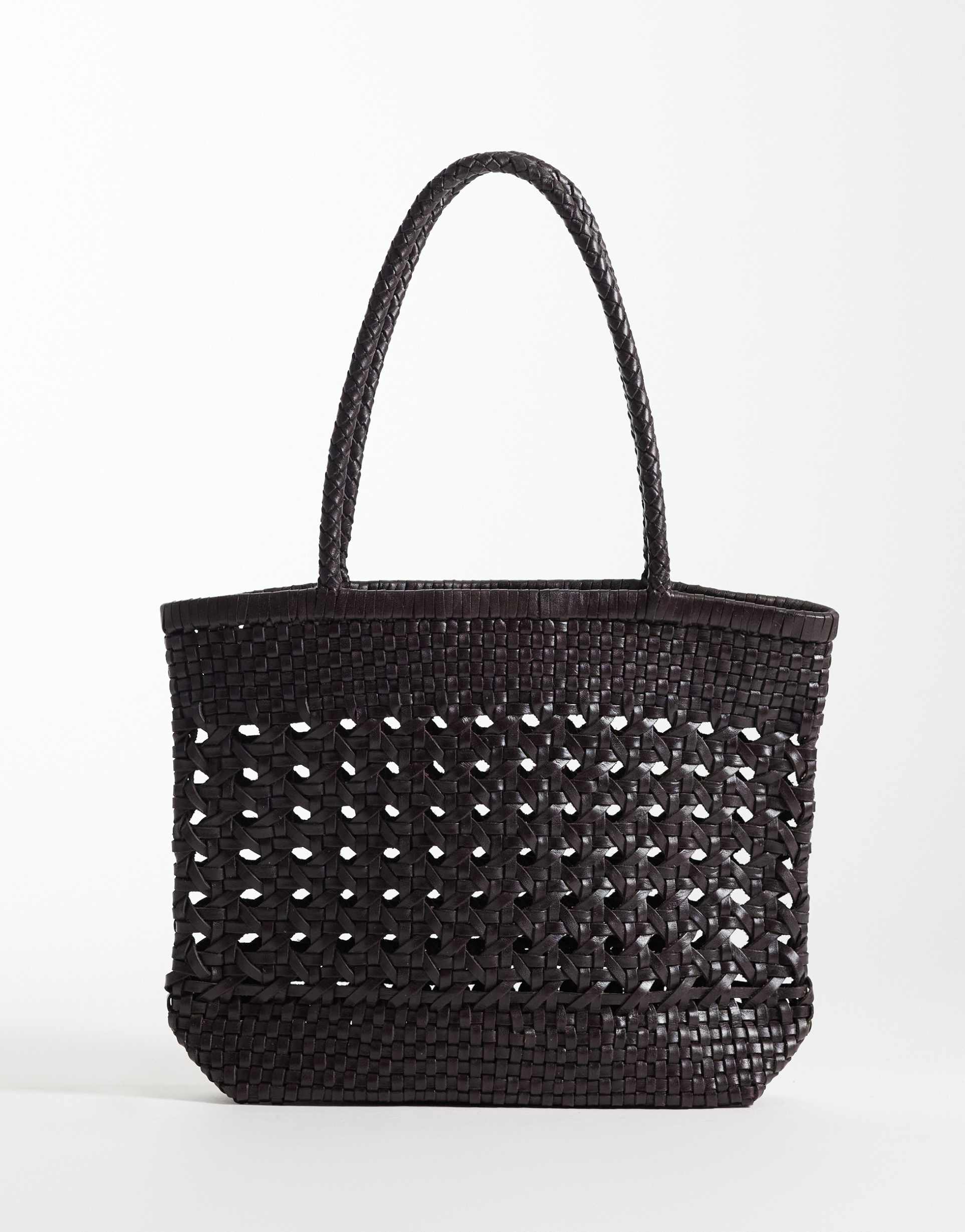 asos design leather weave mini tote bag in chocolate