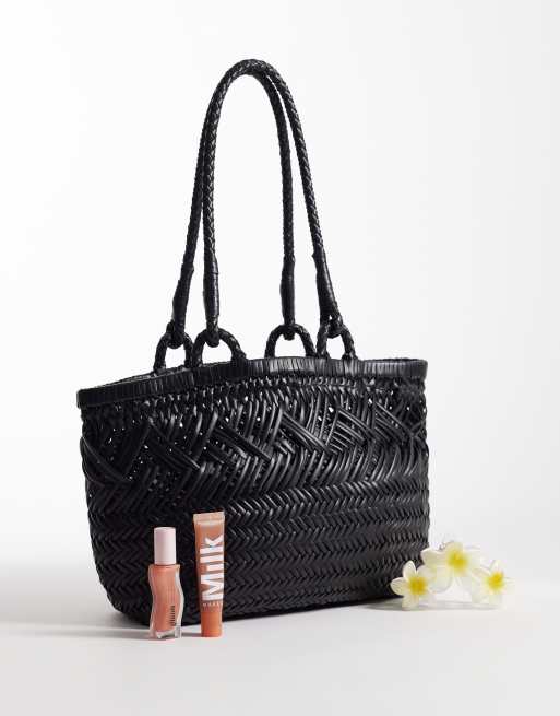 ASOS DESIGN leather weave tote bag in black, 2 of 4
