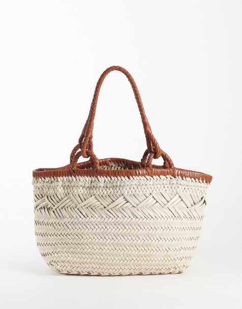 ASOS DESIGN leather weave tote bag in white - view 1