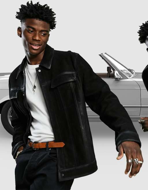 Asos Design Leather Western Jacket In Black Asos