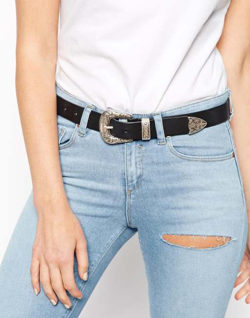 ASOS DESIGN leather western tip waist and hip belt