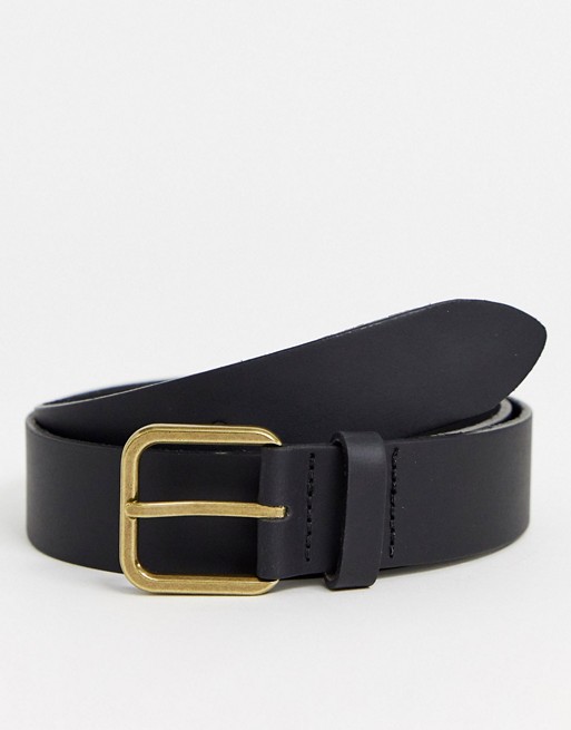 ASOS DESIGN leather wide belt in black with antique gold buckle