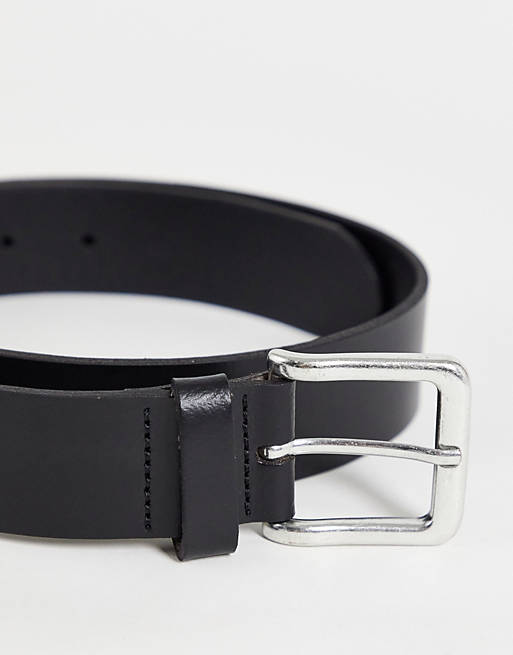 Men Belts/leather wide belt in black with burnished silver buckle 