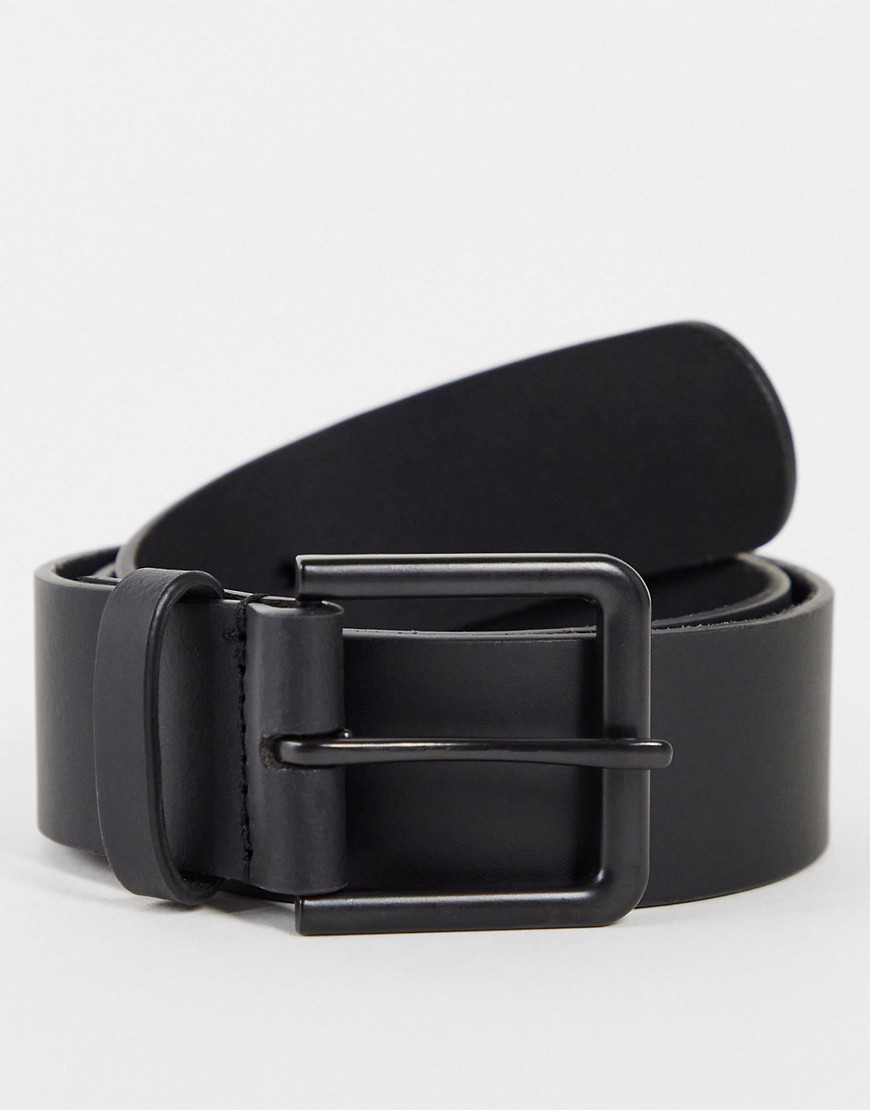 ASOS DESIGN leather wide belt in black with matte black buckle