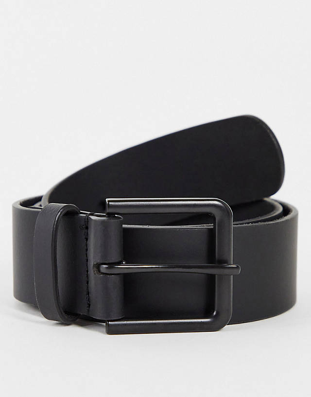 ASOS DESIGN - leather wide belt in black with matte black buckle