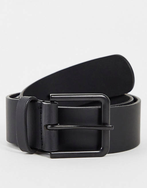  Belts/leather wide belt in black with matte black buckle 