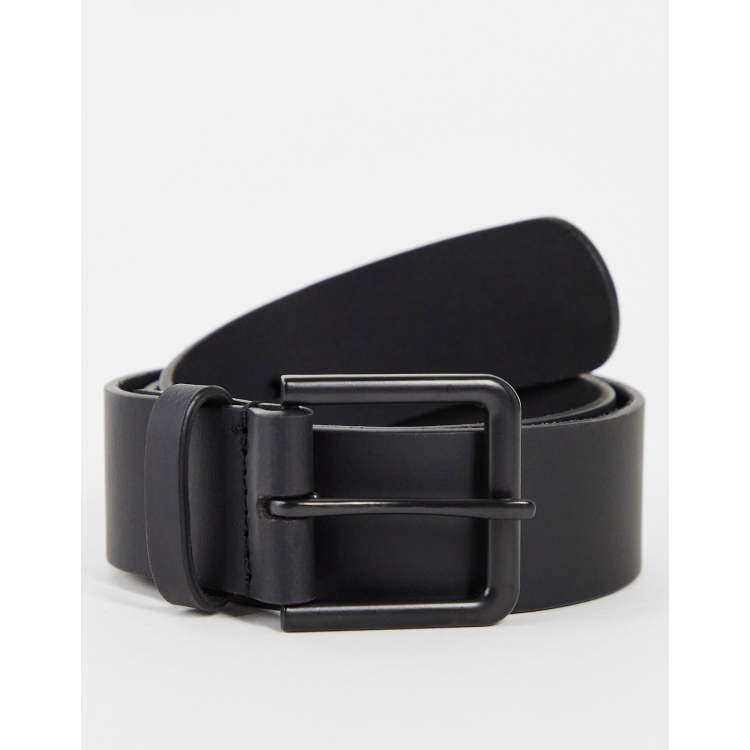 ASOS Design Smart Leather Skinny Belt with Matte Black Buckle in Black