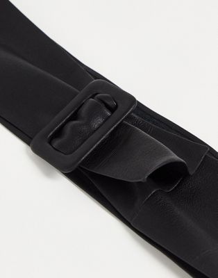 ASOS DESIGN leather wide waist belt with covered buckle in black