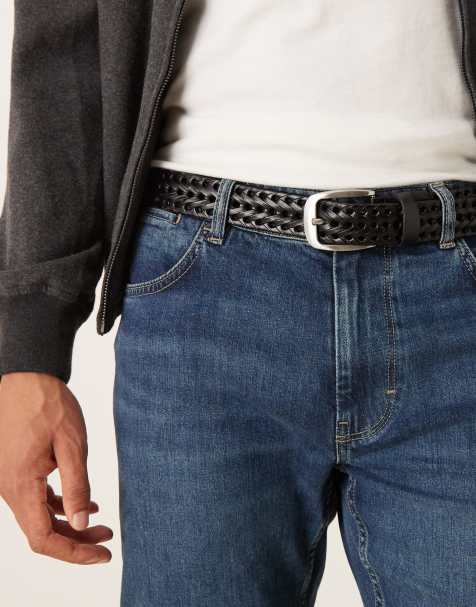 ASOS DESIGN leather woven belt with silver buckle in black - view 1