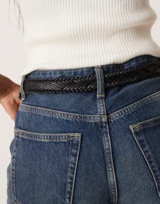 Asos Design Leather Woven Jeans Belt In Black