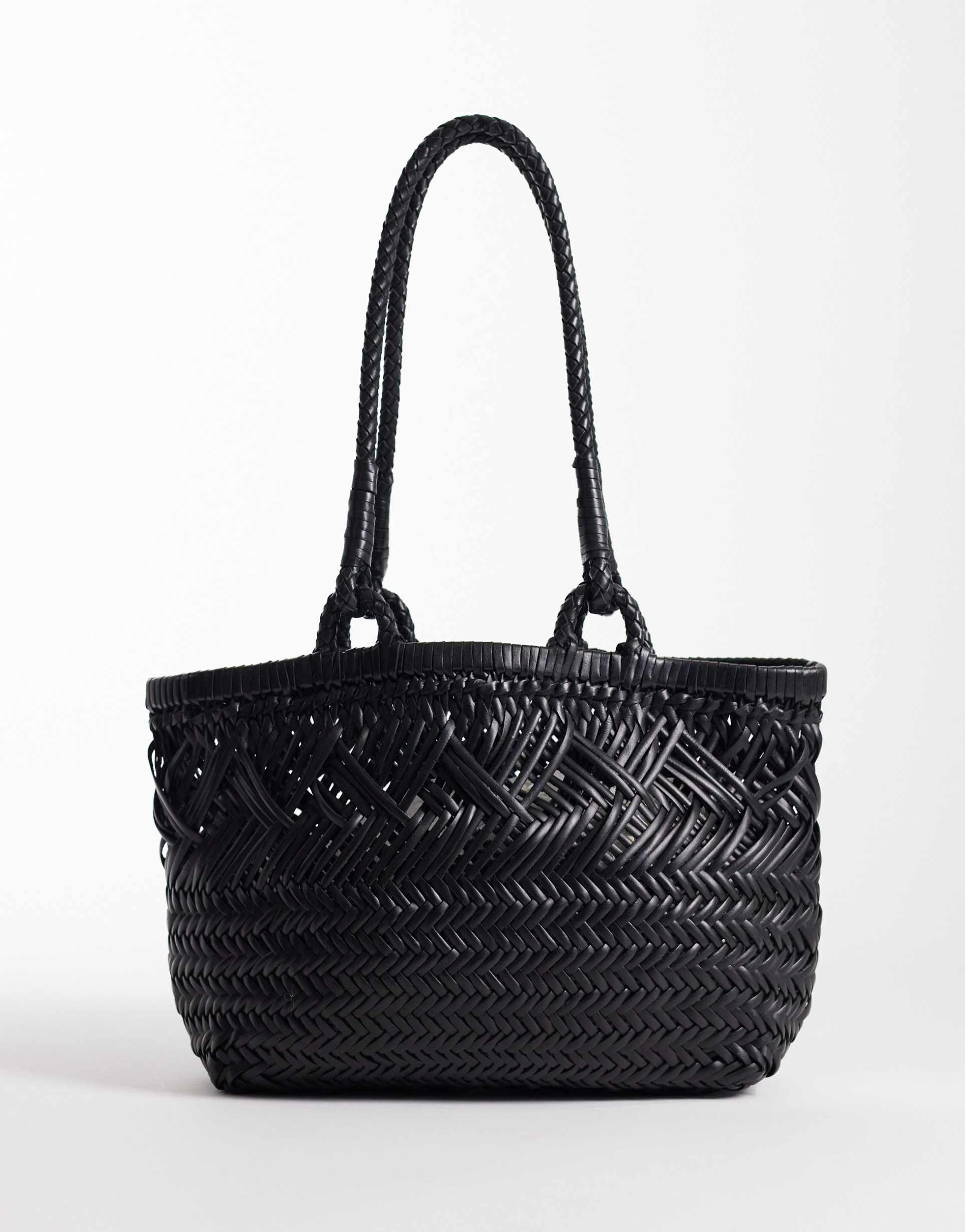 asos design leather woven tote bag in black