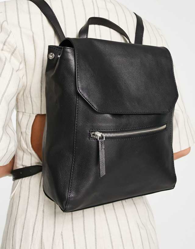 ASOS DESIGN leather zip detail backpack in black