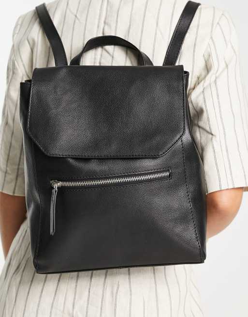 Black leather 2024 zip backpack