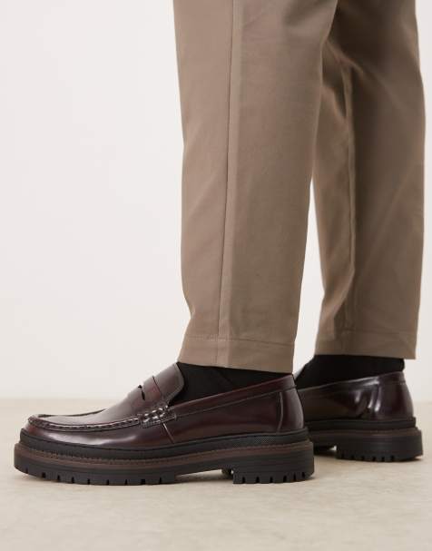 ASOS DESIGN – Leder-Loafer in Burgunderrot mit dicker Sohle - view 1