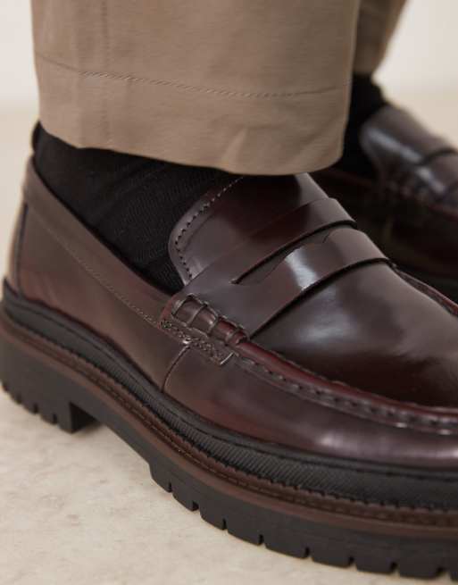 ASOS DESIGN – Leder-Loafer in Burgunderrot mit dicker Sohle, 4 von 4
