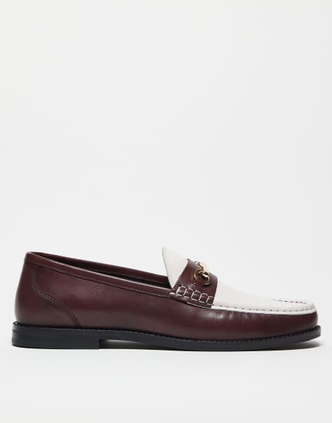 ASOS Design – Leder-Loafer in Burgunderrot und Weiß - view 1