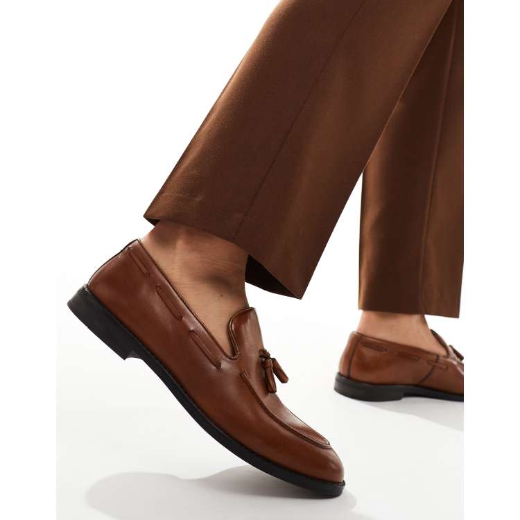 ASOS DESIGN Leder Loafer in Hellbraun mit Quasten ASOS