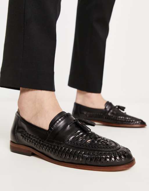 ASOS DESIGN Leder Loafer in Schwarz mit gewebtem Detail ASOS